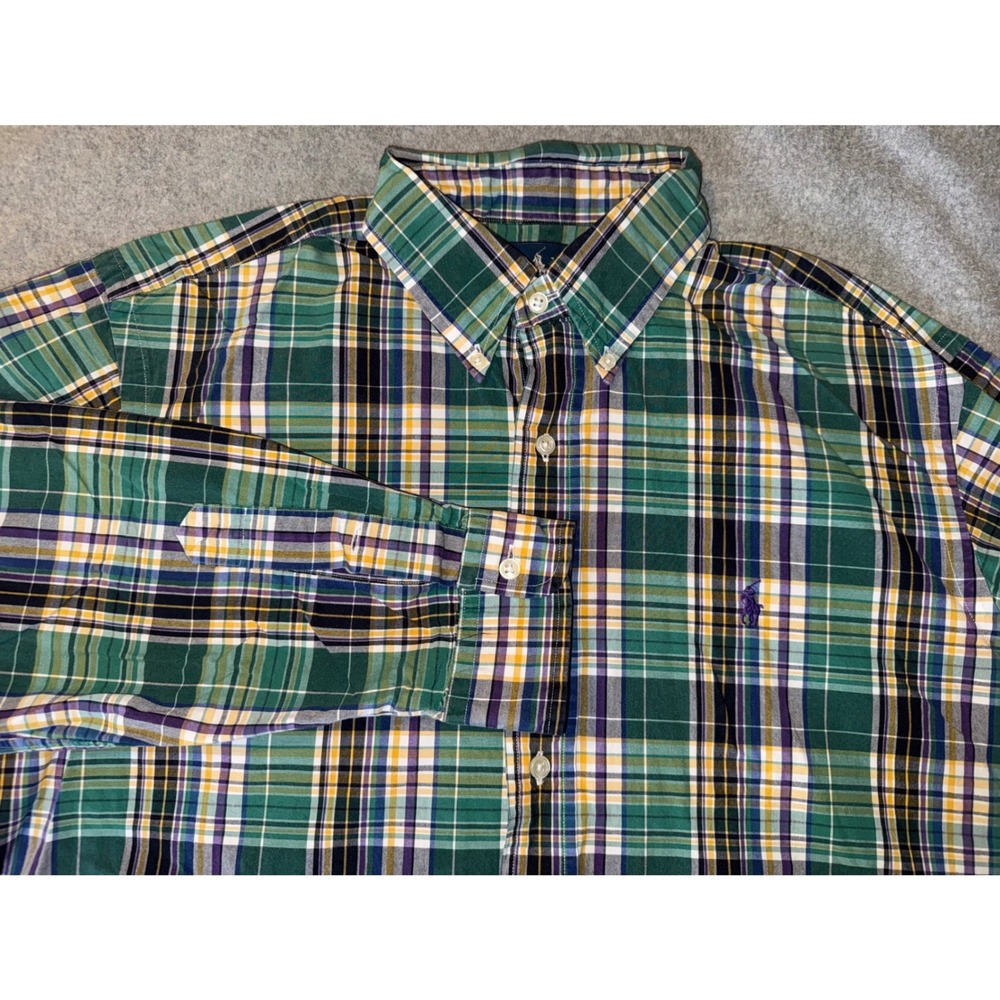 VTG Ralph Lauren Men L Classic Fit Plaid Button Down Shirt Green Preppy Pony 90s